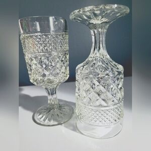Goblets Water Wine Vintage Anchor Hocking Glasses 6 1/2" Wexford Cut Glass (2)